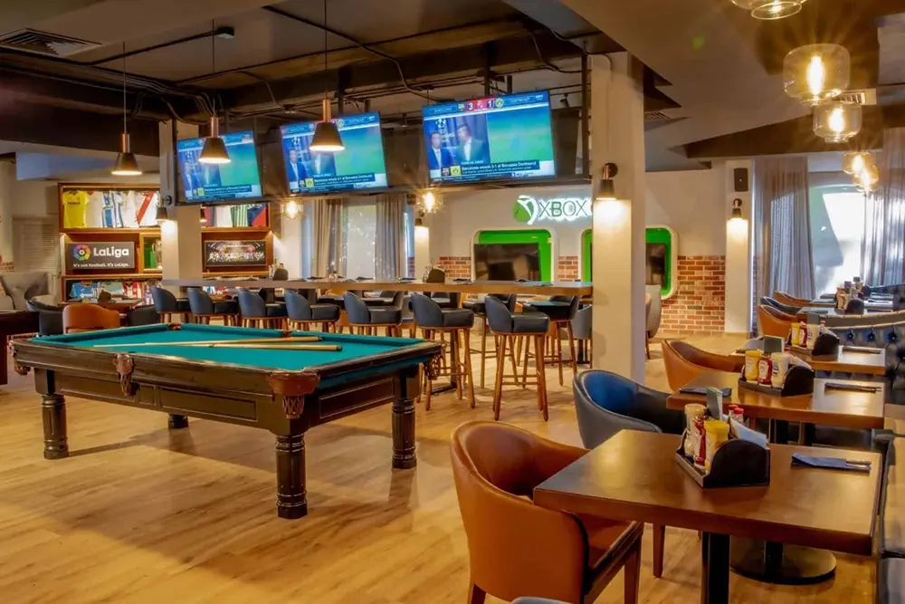 bar with pool and video games